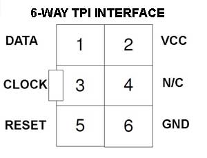 Atmel AVR TPI Circuit Schematic 6way header