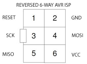 6-way AVR ISP reversed connection