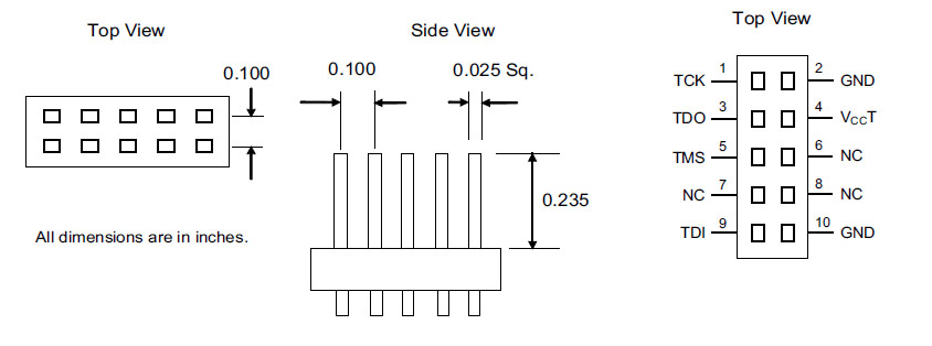 Atmel 10-way JTAGF connector pinout