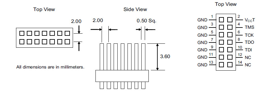 Atmel 14-way JTAGF connector pinout